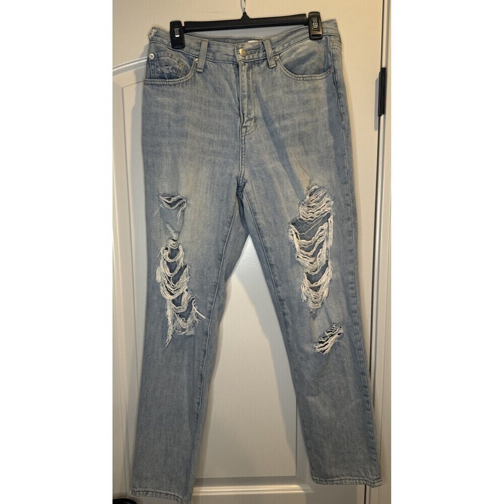 Pistola Revolve Presley High Rise Light Wash Blue Relaxed Distressed Jeans Sz 28
